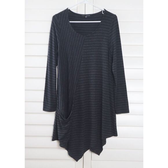 KOZAN $118 Soft Stretch Heather Striped Asymmetric Tunic Tee Top Size Small - Picture 5 of 6